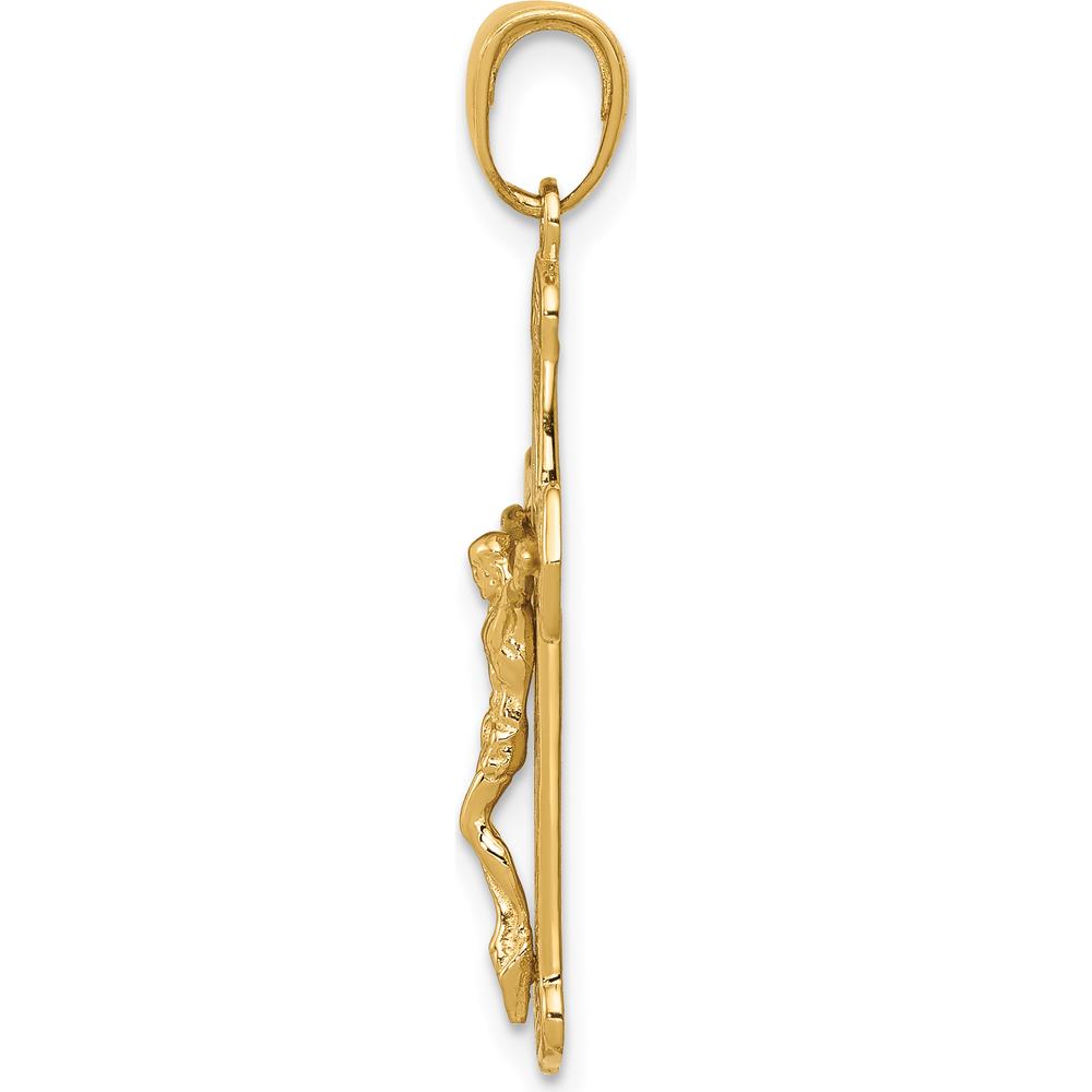 14K Yellow Gold Polished Textured Crucifix Pendant - 31mm Length by Oro Pregiato