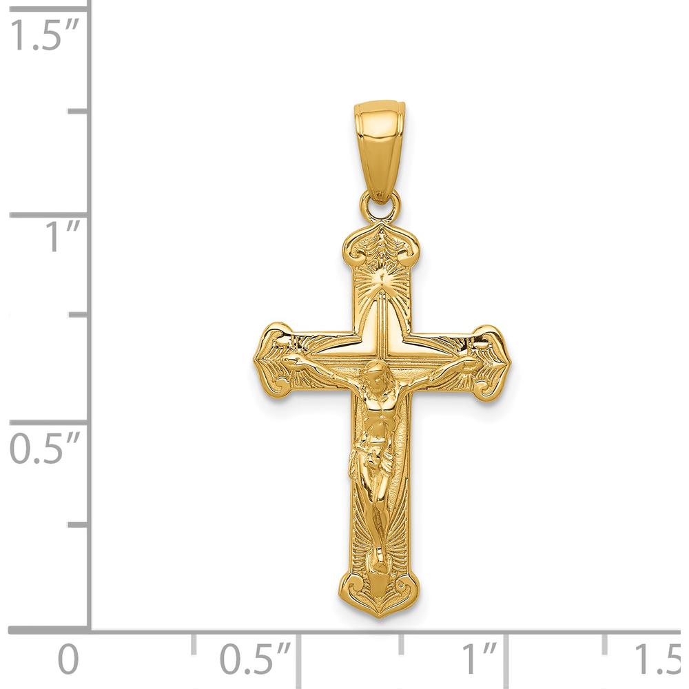14K Yellow Gold Polished Textured Crucifix Pendant - 31mm Length by Oro Pregiato