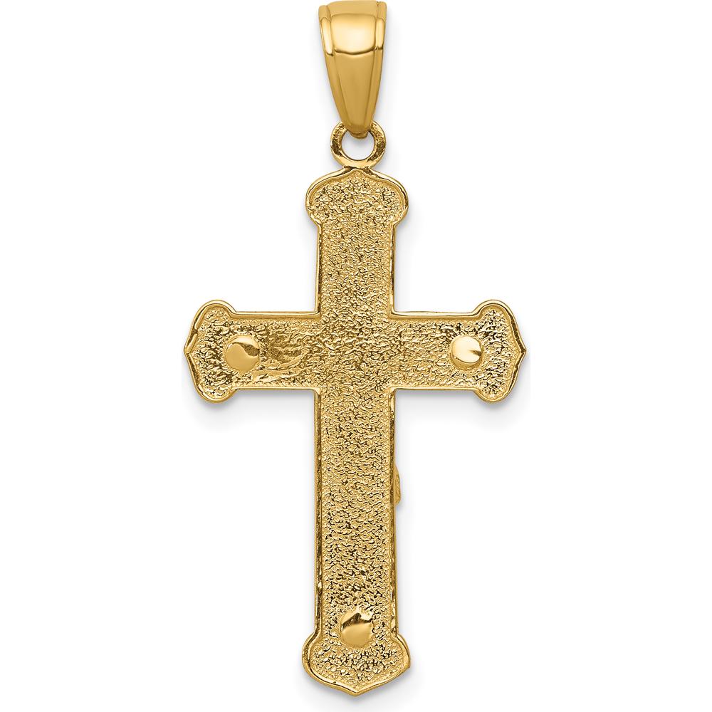 14K Yellow Gold Polished Textured Crucifix Pendant - 31mm Length by Oro Pregiato
