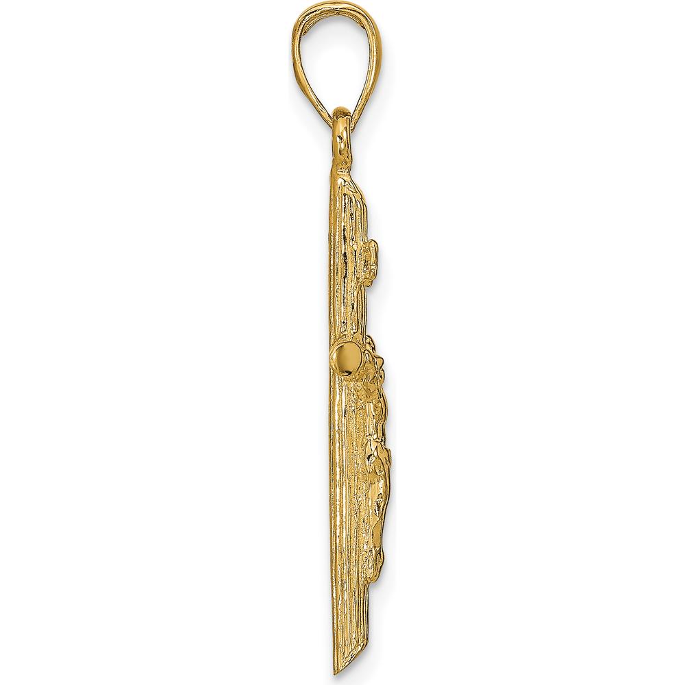 14K Yellow Gold Polished Textured Crucifix Pendant - 34mm Length by Oro Pregiato