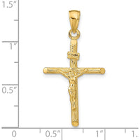 14K Yellow Gold Polished Textured Crucifix Pendant - 34mm Length by Oro Pregiato