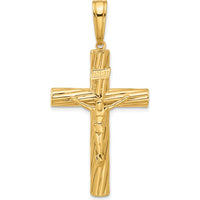 14K Yellow Gold Polished Textured Crucifix Pendant - 52.5mm Length by Oro Pregiato