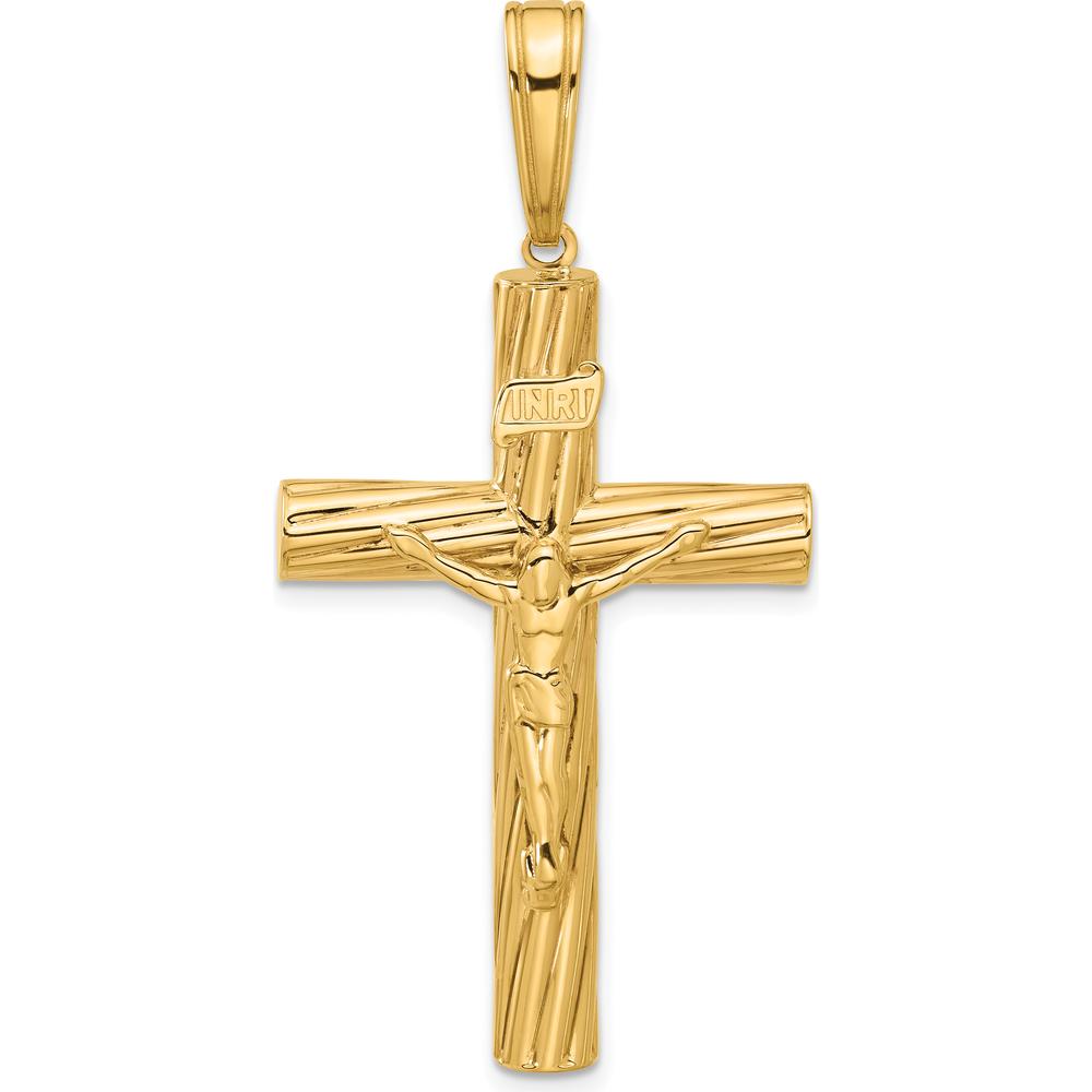 14K Yellow Gold Polished Textured Crucifix Pendant - 52.5mm Length by Oro Pregiato
