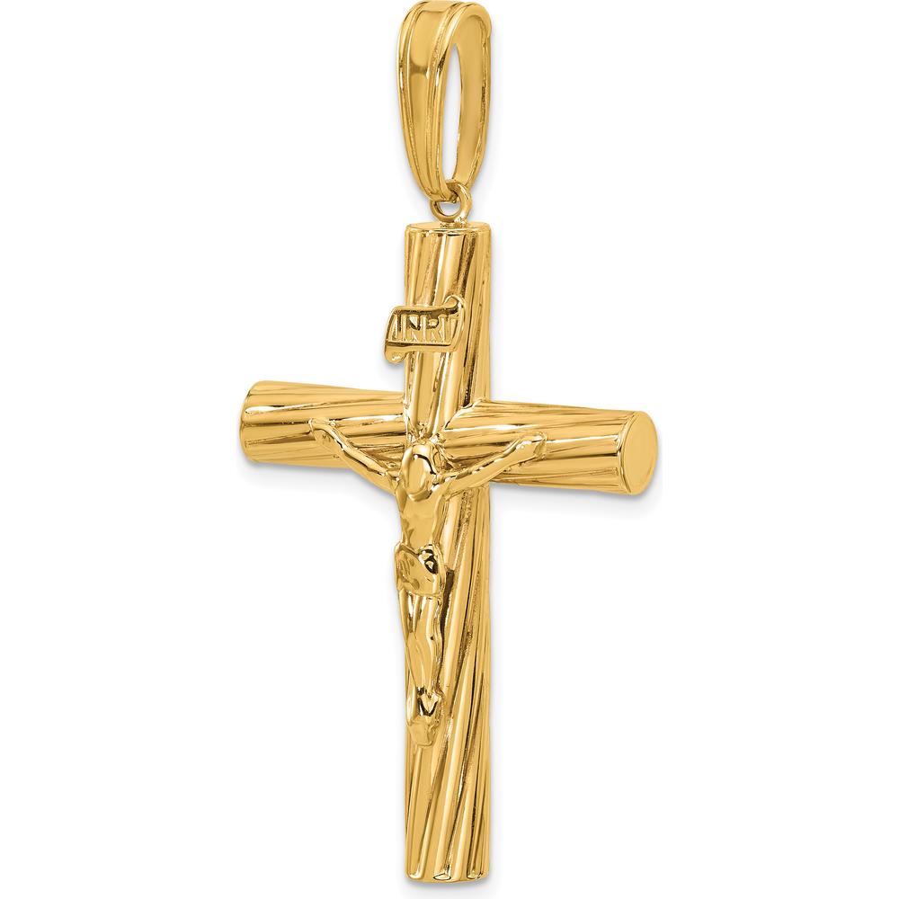 14K Yellow Gold Polished Textured Crucifix Pendant - 52.5mm Length by Oro Pregiato