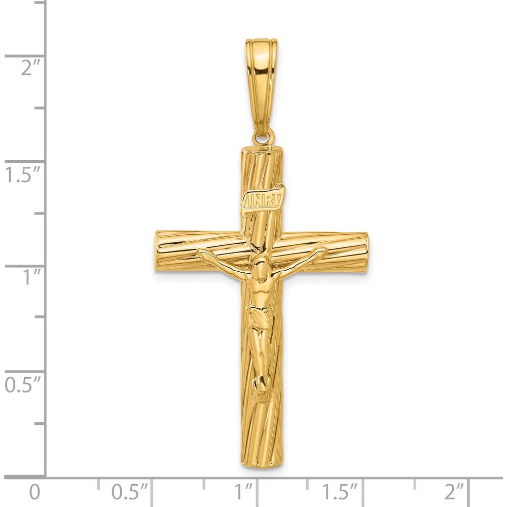 14K Yellow Gold Polished Textured Crucifix Pendant - 52.5mm Length by Oro Pregiato