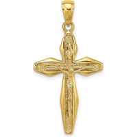 14K Yellow Gold Polished Textured Crucifix Pendant Charm - Faith Symbol by Oro Pregiato