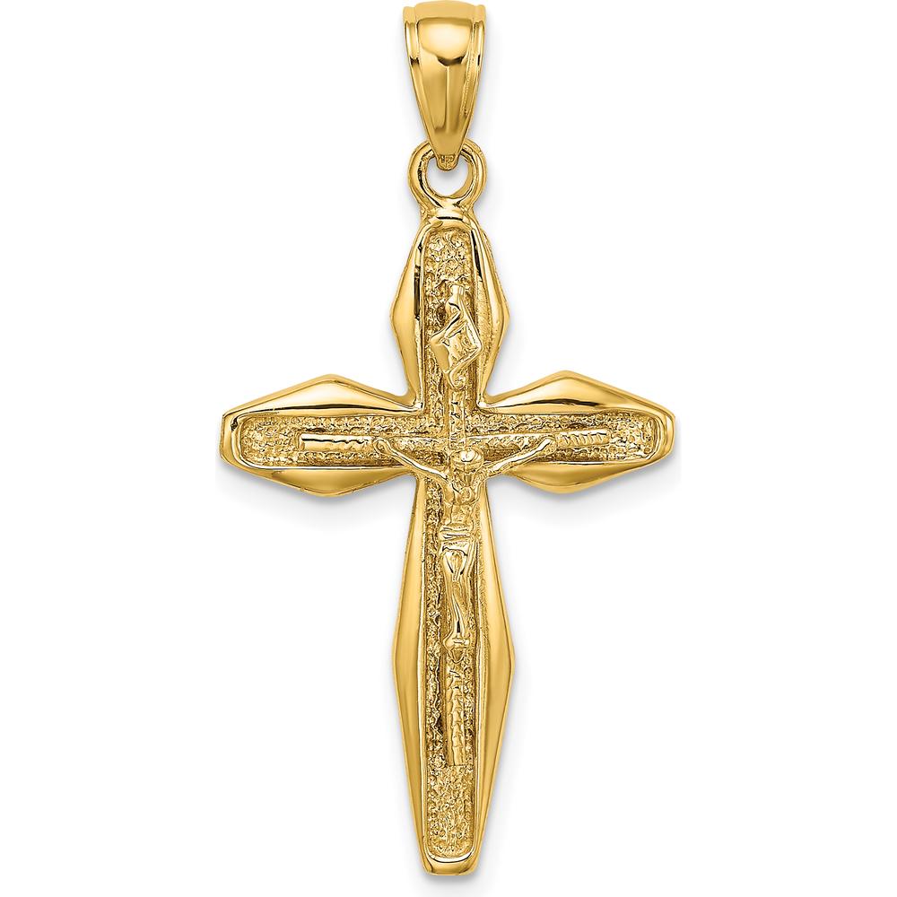 14K Yellow Gold Polished Textured Crucifix Pendant Charm - Faith Symbol by Oro Pregiato