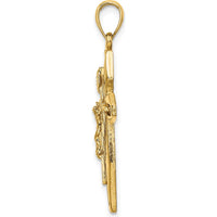 14K Yellow Gold Polished Textured Crucifix Pendant Charm - Faith Symbol by Oro Pregiato