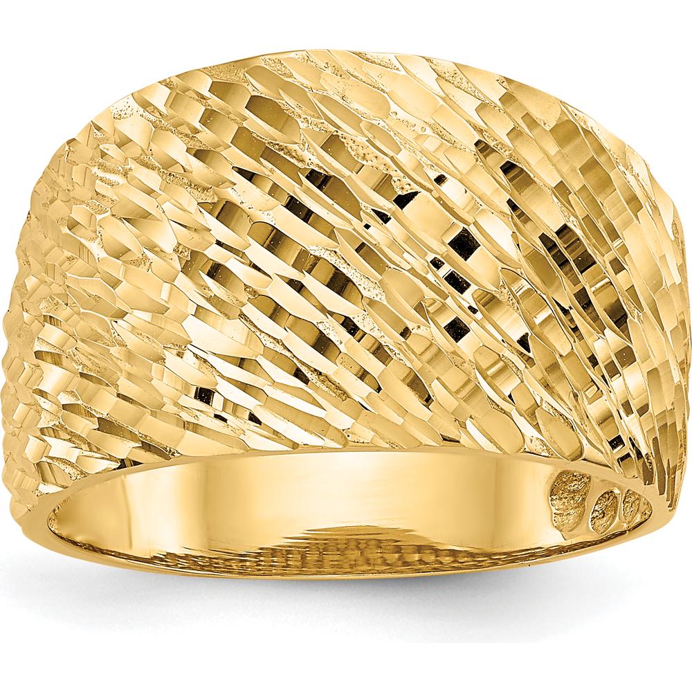 14K Yellow Gold Polished Textured Dome Ring - Solid Gold Fashion Statement by Oro Pregiato