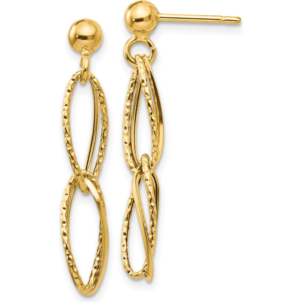 14K Yellow Gold Polished Textured Drop Earrings - Handmade 31mm Length by Oro Pregiato