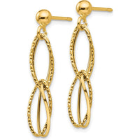 14K Yellow Gold Polished Textured Drop Earrings - Handmade 31mm Length by Oro Pregiato