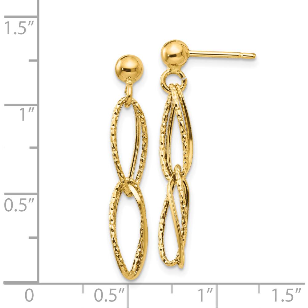 14K Yellow Gold Polished Textured Drop Earrings - Handmade 31mm Length by Oro Pregiato