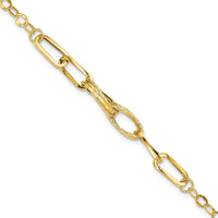 14K Yellow Gold Polished Textured Fancy Link 7.75" Bracelet with Spring Ring Clasp by 0
