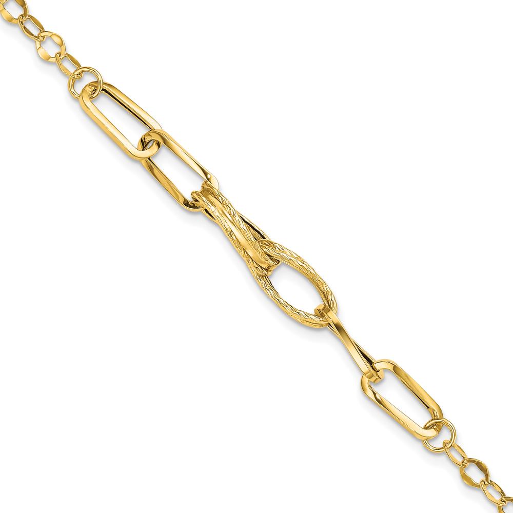 14K Yellow Gold Polished Textured Fancy Link 7.75" Bracelet with Spring Ring Clasp by 0