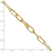 14K Yellow Gold Polished Textured Fancy Link 7.75" Bracelet with Spring Ring Clasp by 0