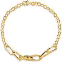 14K Yellow Gold Polished Textured Fancy Link 7.75" Bracelet with Spring Ring Clasp by 0
