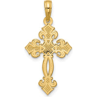 14K Yellow Gold Polished Textured Fleur de Lis Cross Pendant - 29.1mm by Oro Pregiato