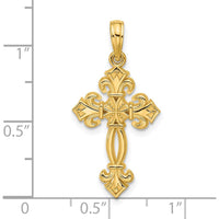 14K Yellow Gold Polished Textured Fleur de Lis Cross Pendant - 29.1mm by Oro Pregiato