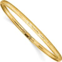 14K Yellow Gold Polished Textured Flexible Oval Bangle Bracelet - 7.5in Length by Oro Pregiato