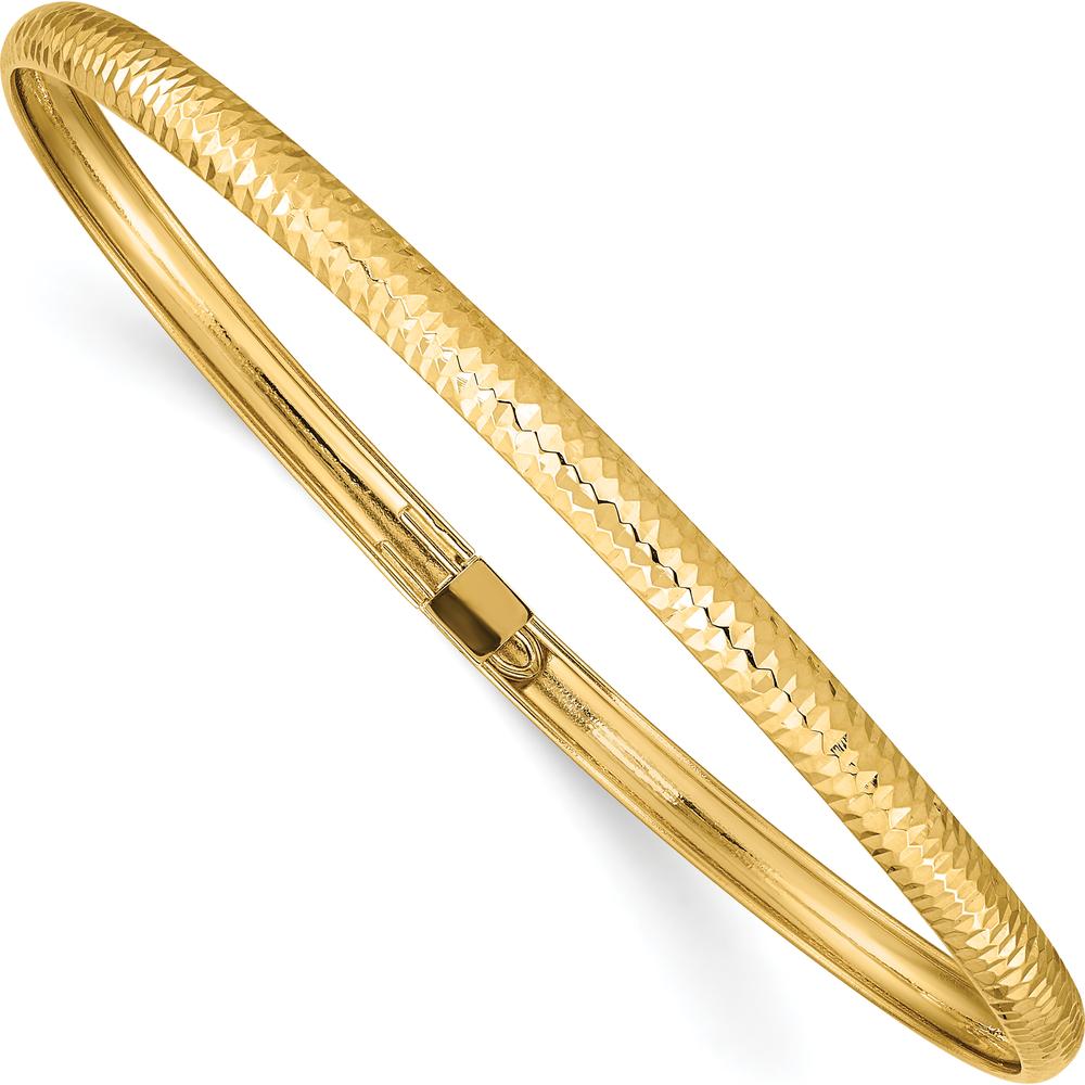 14K Yellow Gold Polished Textured Flexible Oval Bangle Bracelet - 7.5in Length by Oro Pregiato