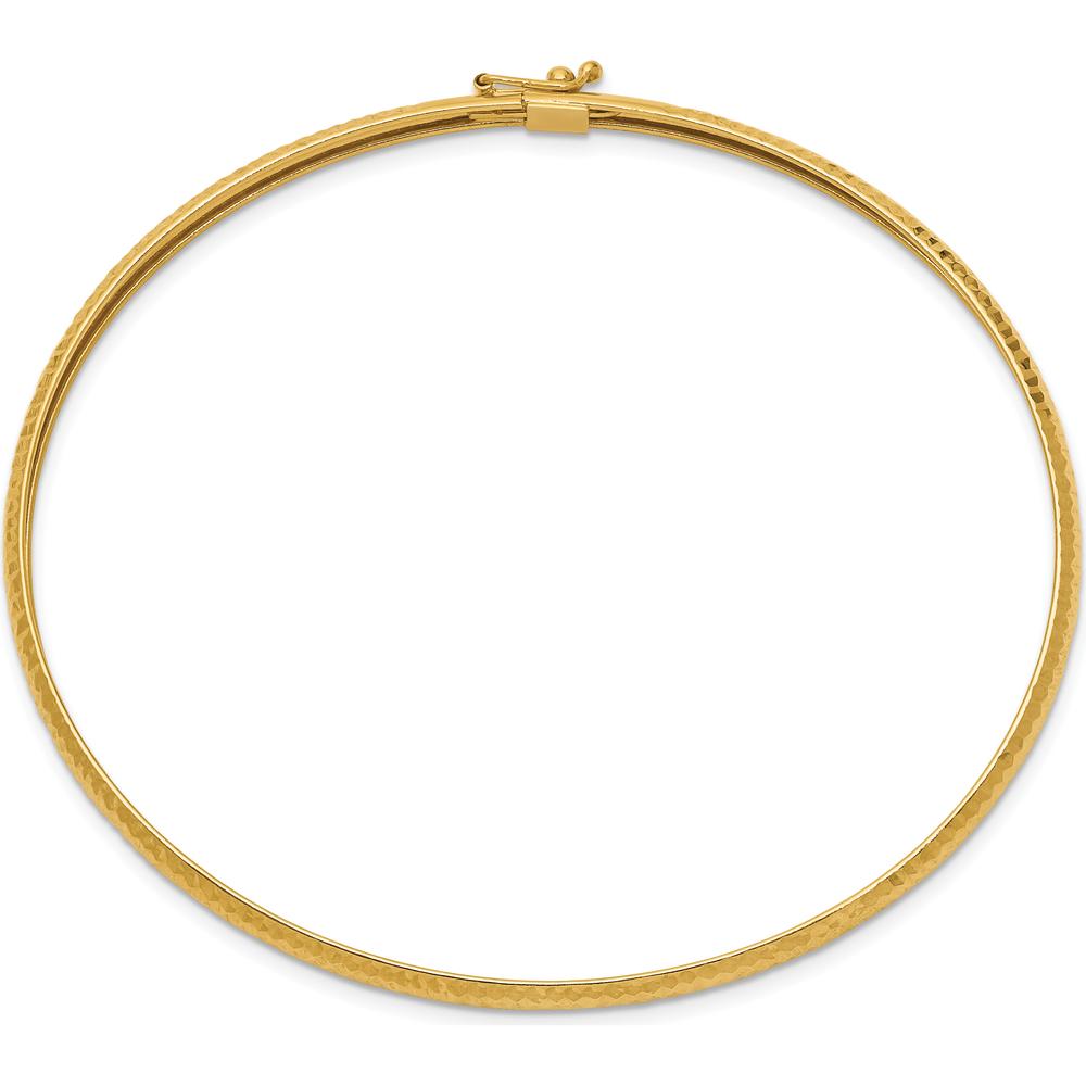 14K Yellow Gold Polished Textured Flexible Oval Bangle Bracelet - 7.5in Length by Oro Pregiato