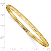 14K Yellow Gold Polished Textured Flexible Oval Bangle Bracelet - 7.5in Length by Oro Pregiato