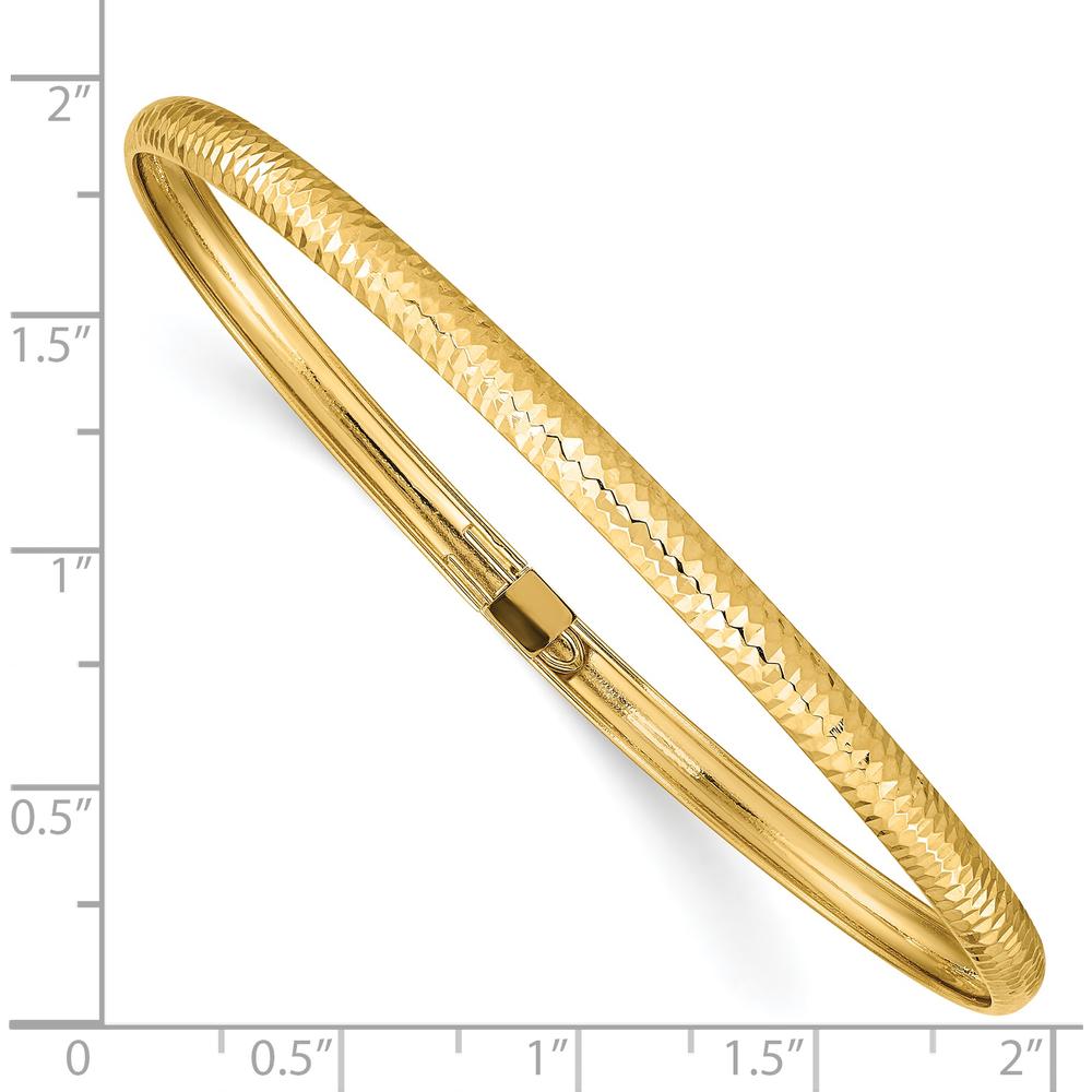 14K Yellow Gold Polished Textured Flexible Oval Bangle Bracelet - 7.5in Length by Oro Pregiato