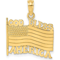 14K Yellow Gold Polished Textured "God Bless America" Flag Charm - 14.35mm Length x 17.85mm Width by Oro Pregiato
