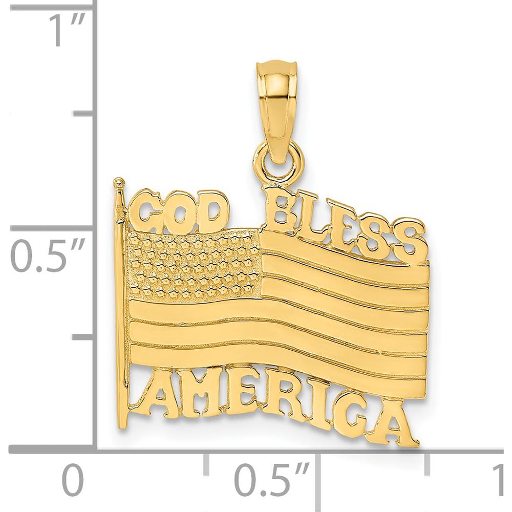 14K Yellow Gold Polished Textured "God Bless America" Flag Charm - 14.35mm Length x 17.85mm Width by Oro Pregiato