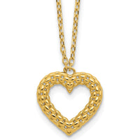14K Yellow Gold Polished Textured Heart Pendant Necklace - 18" Cable Chain by 0