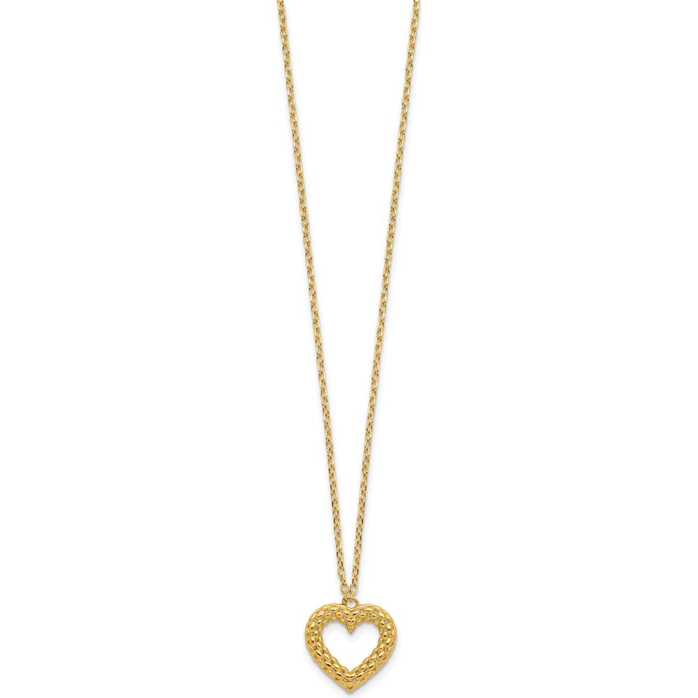 14K Yellow Gold Polished Textured Heart Pendant Necklace - 18" Cable Chain by 0