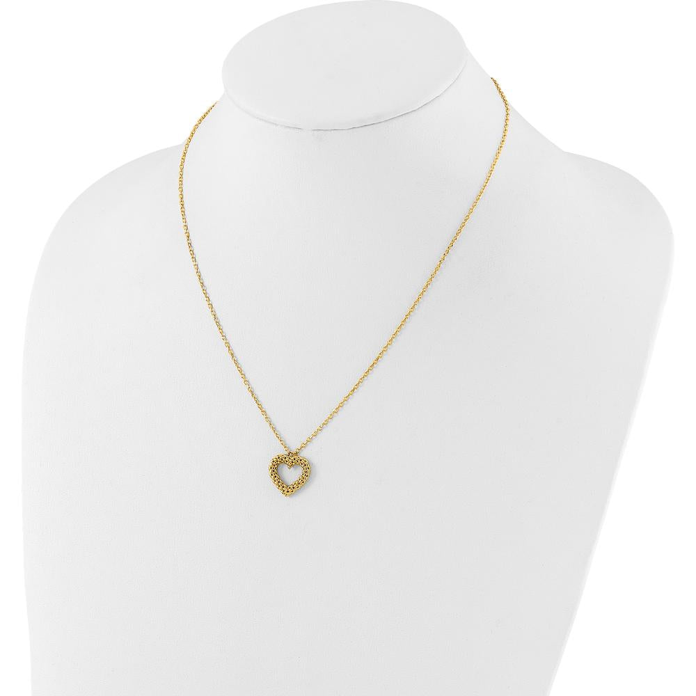 14K Yellow Gold Polished Textured Heart Pendant Necklace - 18" Cable Chain by 0
