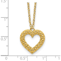 14K Yellow Gold Polished Textured Heart Pendant Necklace - 18" Cable Chain by 0