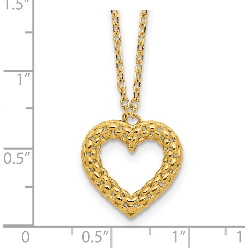 14K Yellow Gold Polished Textured Heart Pendant Necklace - 18" Cable Chain by 0