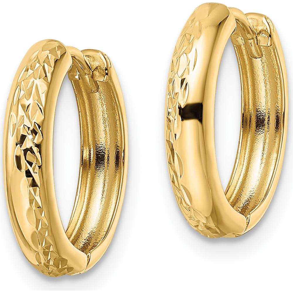 14K Yellow Gold Polished Textured Hinged Hoop Earrings - 15mm Width by 0