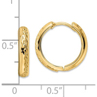 14K Yellow Gold Polished Textured Hinged Hoop Earrings - 15mm Width by 0