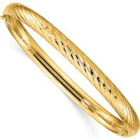 14K Yellow Gold Polished Textured Hinged Oval Bangle Bracelet - 6.00mm Width by Oro Pregiato