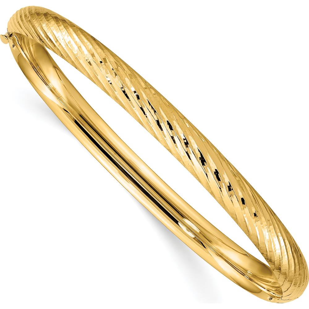 14K Yellow Gold Polished Textured Hinged Oval Bangle Bracelet - 6.00mm Width by Oro Pregiato