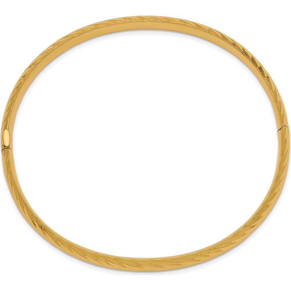 14K Yellow Gold Polished Textured Hinged Oval Bangle Bracelet - 6.00mm Width by Oro Pregiato