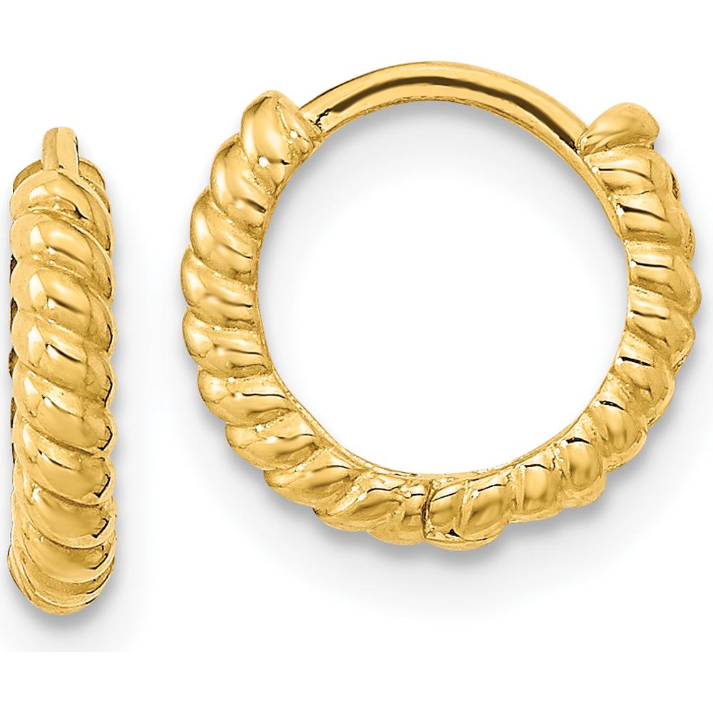 14K Yellow Gold Polished Textured Hoop Earrings for Girls by Oro Pregiato