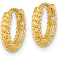 14K Yellow Gold Polished Textured Hoop Earrings for Girls by Oro Pregiato