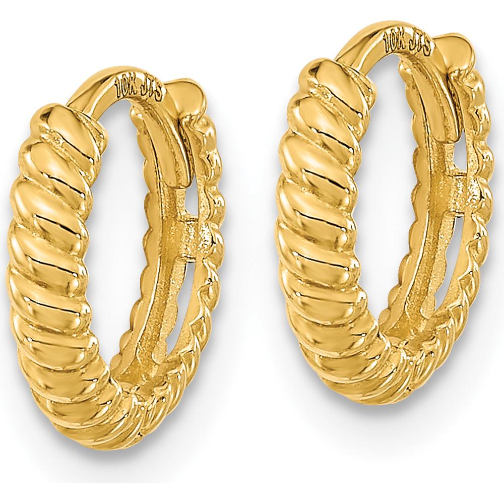 14K Yellow Gold Polished Textured Hoop Earrings for Girls by Oro Pregiato