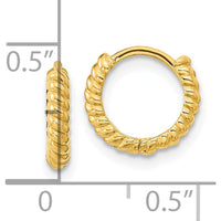 14K Yellow Gold Polished Textured Hoop Earrings for Girls by Oro Pregiato