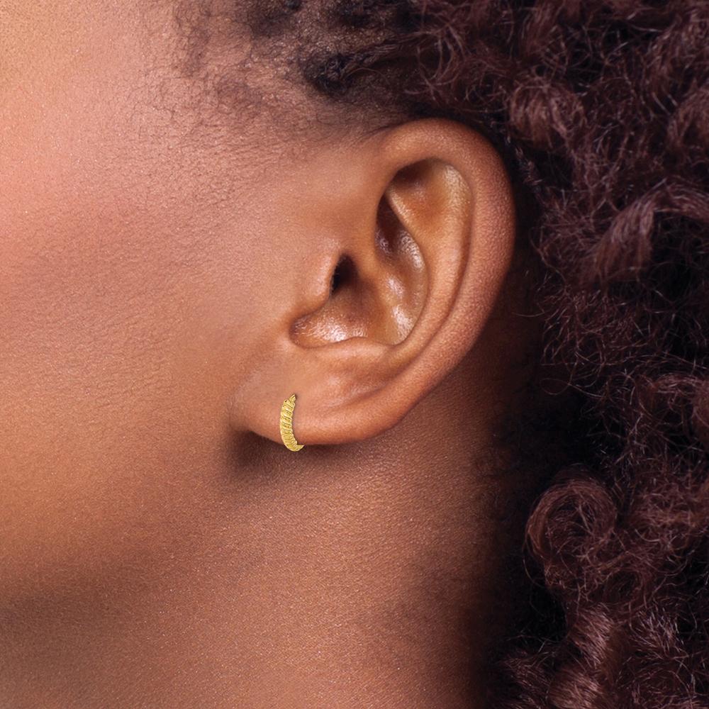 14K Yellow Gold Polished Textured Hoop Earrings for Girls by Oro Pregiato