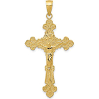 14K Yellow Gold Polished Textured INRI Crucifix Fleur de Lis Pendant - 45mm Length by Oro Pregiato