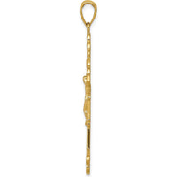 14K Yellow Gold Polished Textured INRI Crucifix Fleur de Lis Pendant - 45mm Length by Oro Pregiato