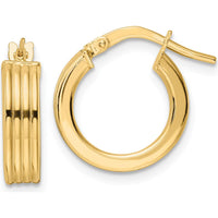 14K Yellow Gold Polished Textured Large Hoop Earrings - 14.57mm Length by 0
