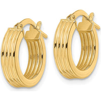 14K Yellow Gold Polished Textured Large Hoop Earrings - 14.57mm Length by 0