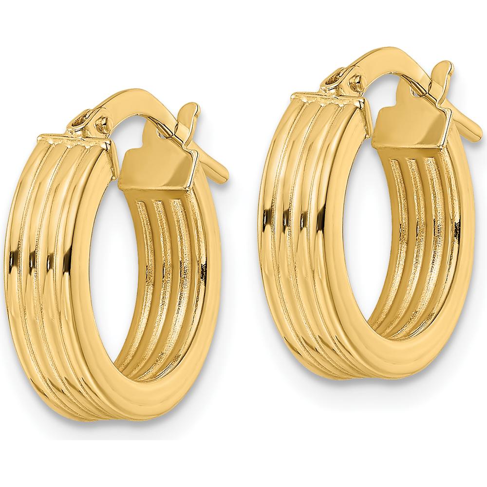 14K Yellow Gold Polished Textured Large Hoop Earrings - 14.57mm Length by 0