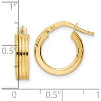 14K Yellow Gold Polished Textured Large Hoop Earrings - 14.57mm Length by 0